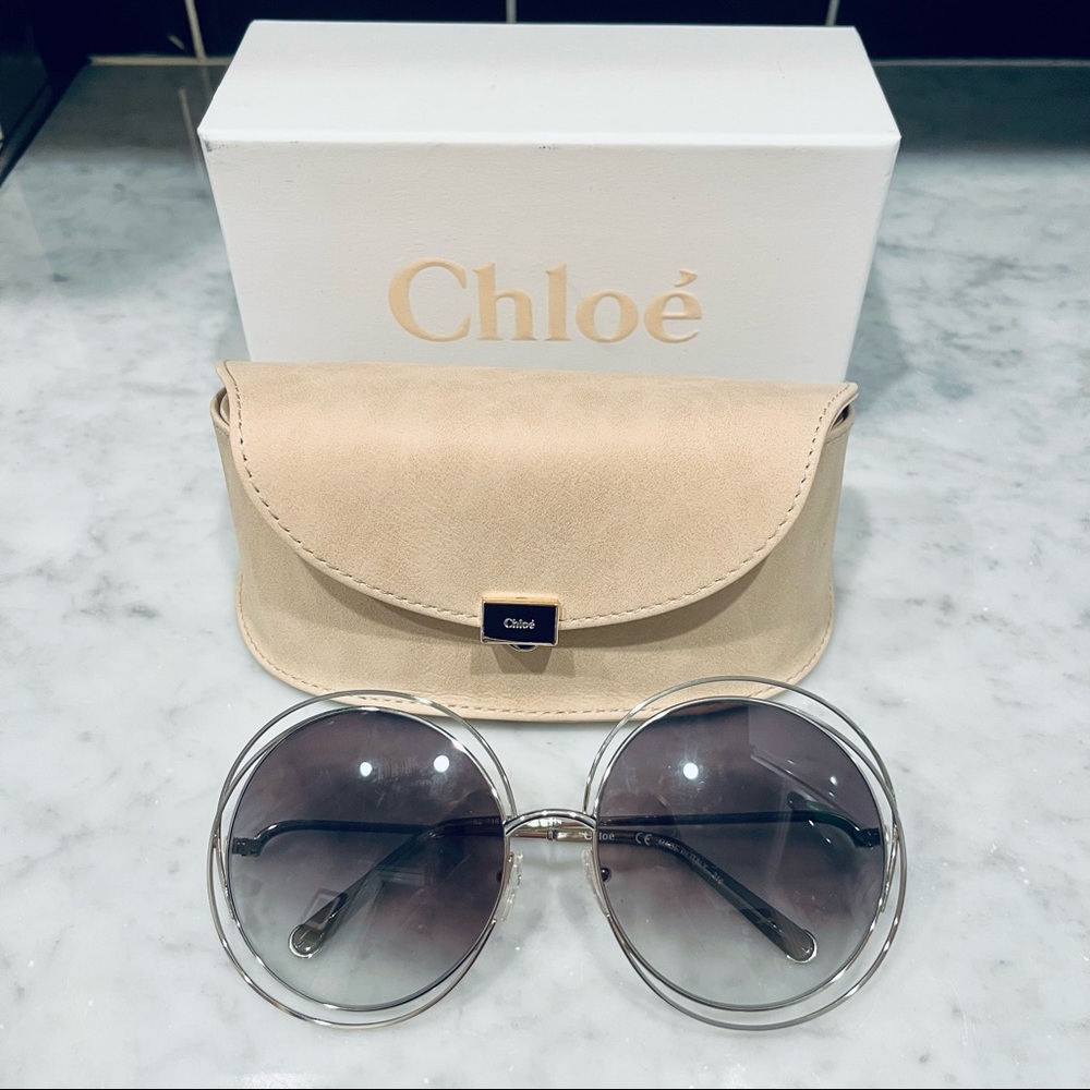NIB NEW CHLOE CARLINA Silver and Gray Round Sunglasses